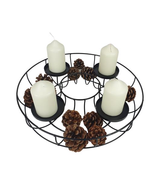 Adventskranz Metall schwarz  mit Gläsern Ø 35cm